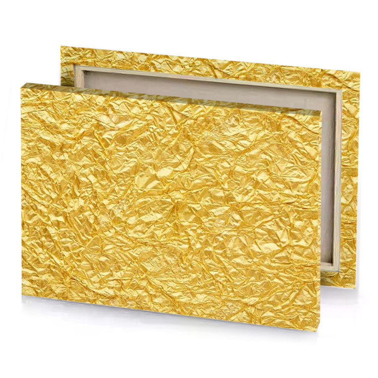 a gold foil texture background with rough fawn canvas