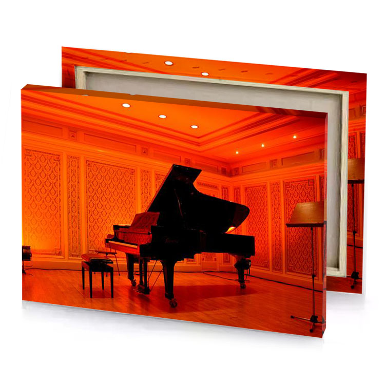 a grand piano orange red canvas