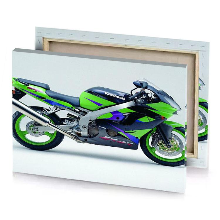a green and black motorcycle parked on white surface kelly canvas