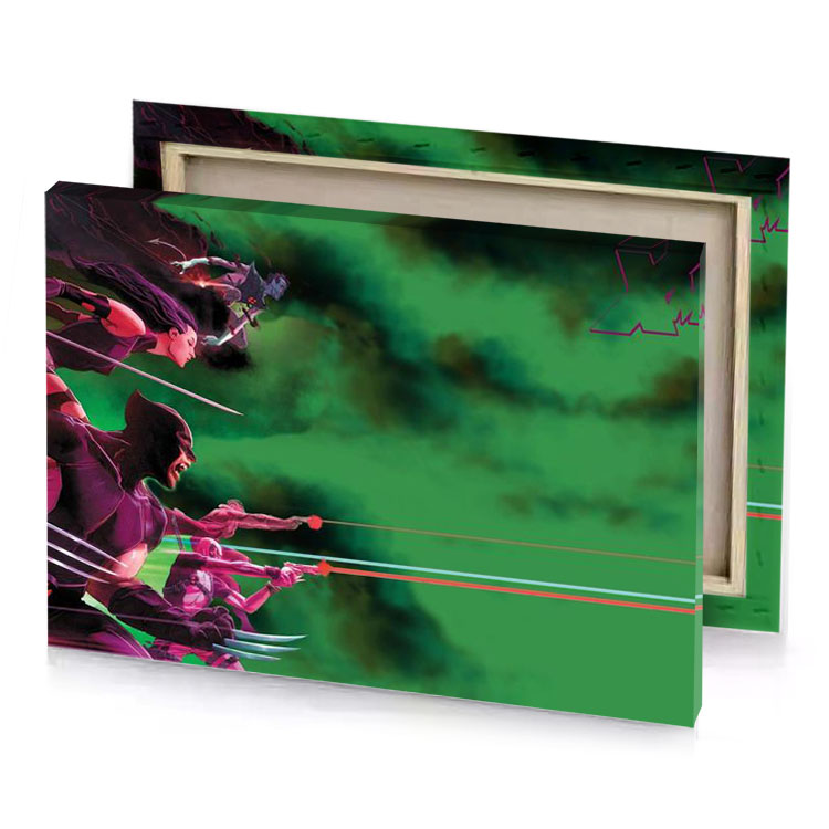 a green background with two ninjas in the middle sea canvas