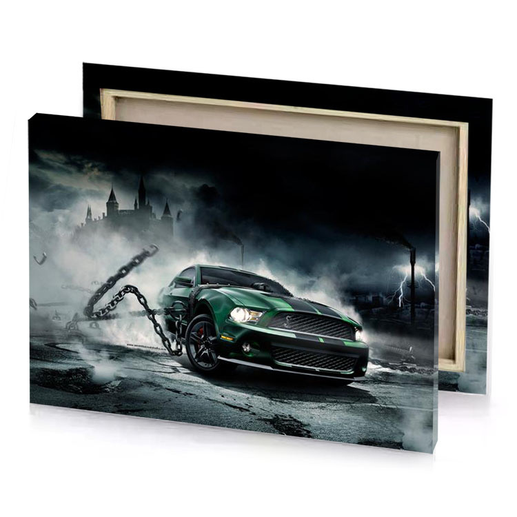 a green car is parked in dark city silver canvas