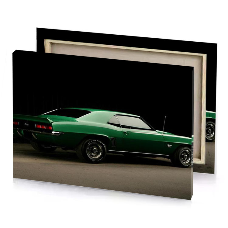 a green car parked in dark room hunter canvas