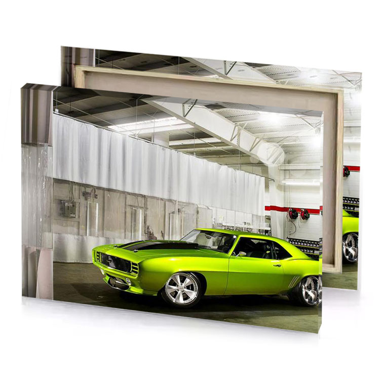 a green car parked in garage arctic lime canvas