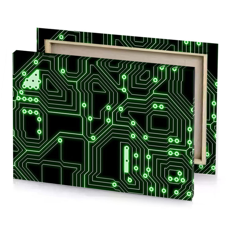 a green circuit board pattern bistre canvas