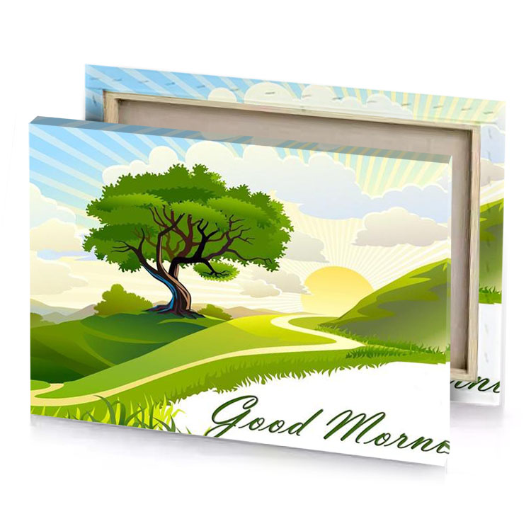a green hill with tree and sun in the background olive drab canvas
