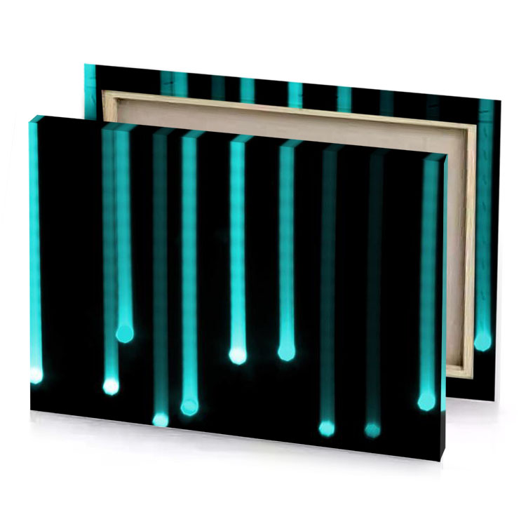 a green light is shining in the dark tiffany blue canvas