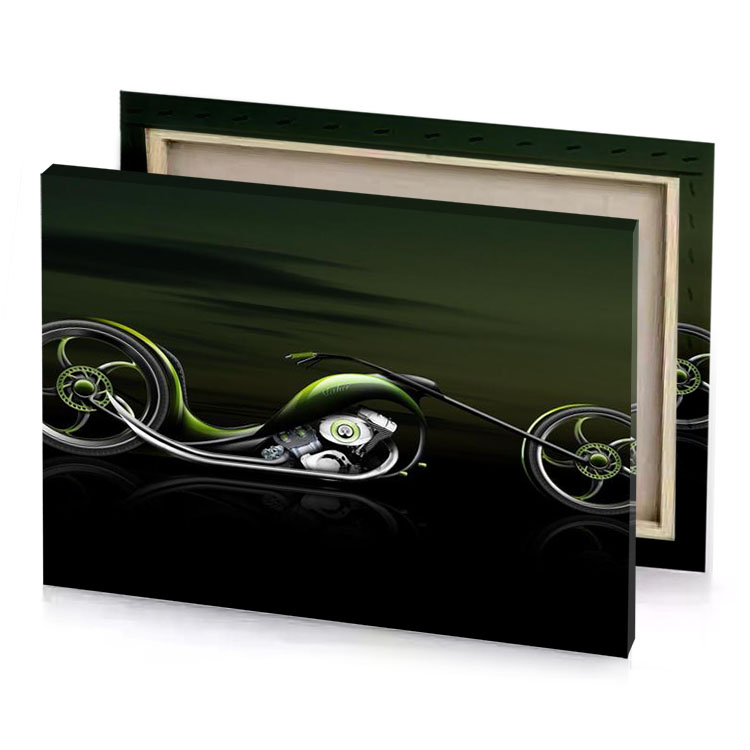 a green motorcycle with black background camouflage canvas