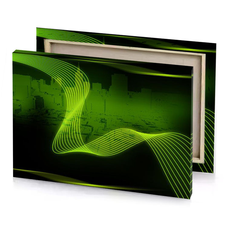 a green neon wave on black background olive drab canvas