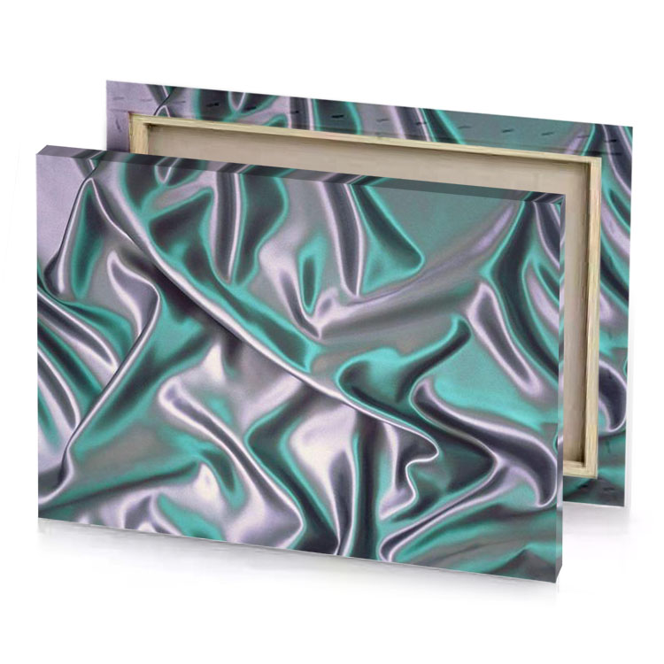 a green satin fabric moonstone blue canvas