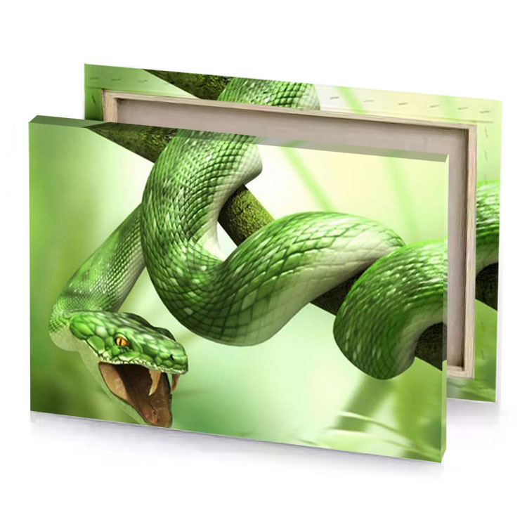 a green snake with its mouth open pearl canvas