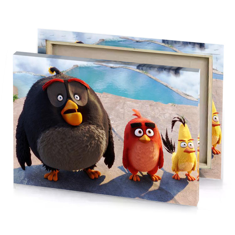 a group of angry birds standing on rock bistre canvas
