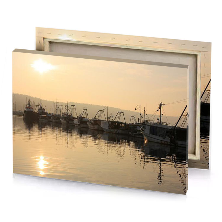 a group of boats are docked in harbor rosy brown canvas