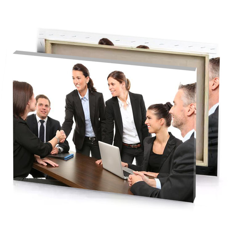 a group of business people sitting around table snow canvas