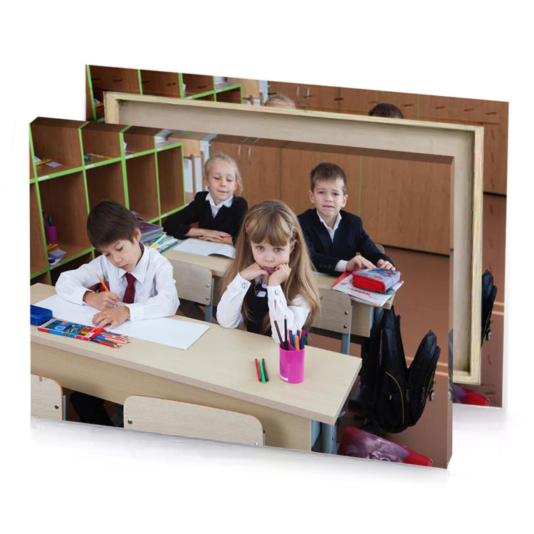 a group of children sitting at desks in classroom silver canvas