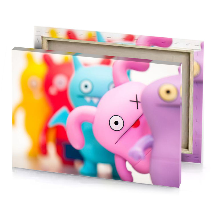 a group of colorfully colored toy animals cherry blossom pink canvas