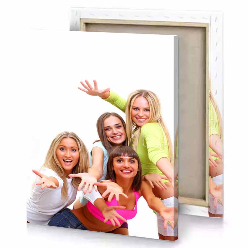 a group of girls posing for picture white canvas