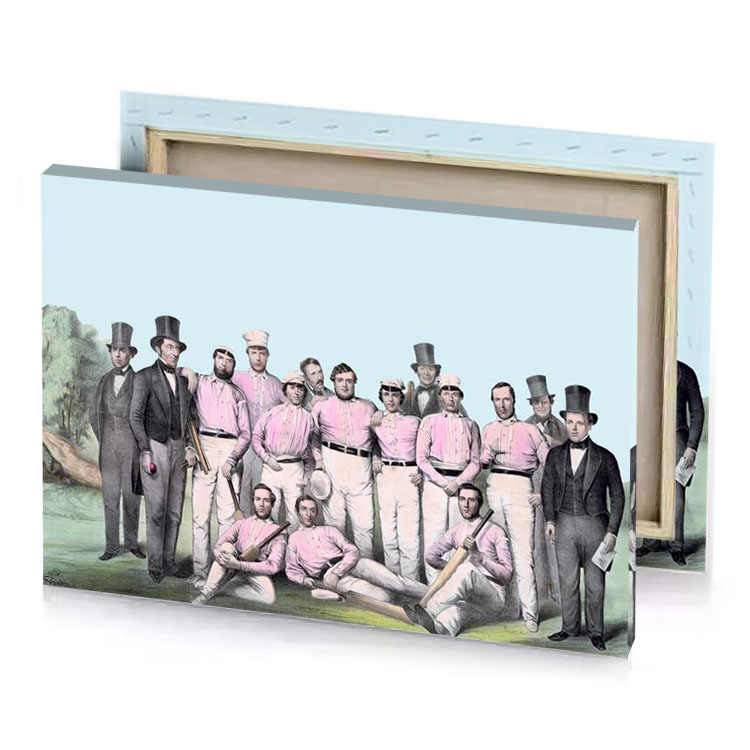 a group of men in pink suits and hats lavender canvas