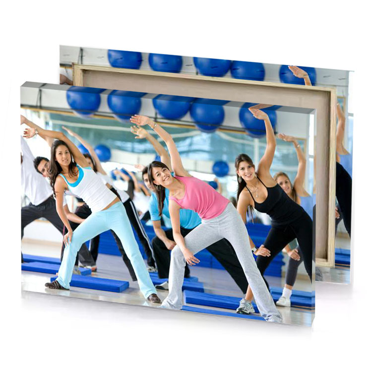 a group of people doing yoga cobalt blue canvas