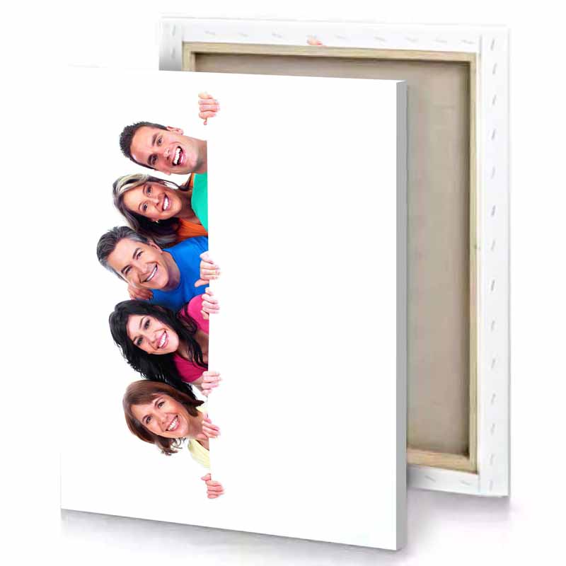 a group of people holding blank banner white canvas