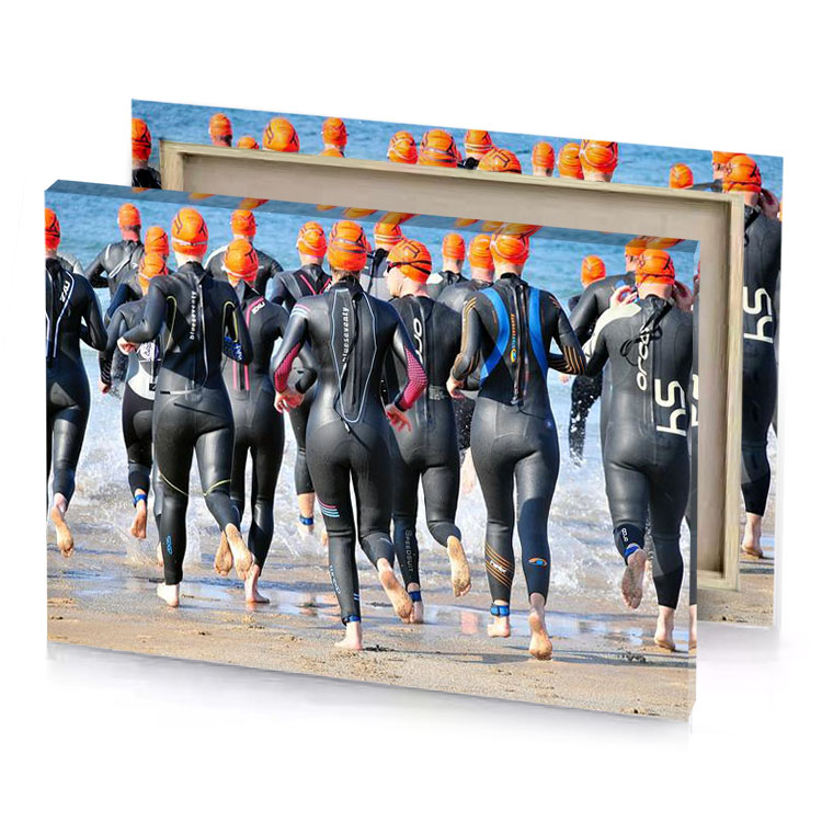a group of people in wet suits and hats taupe canvas