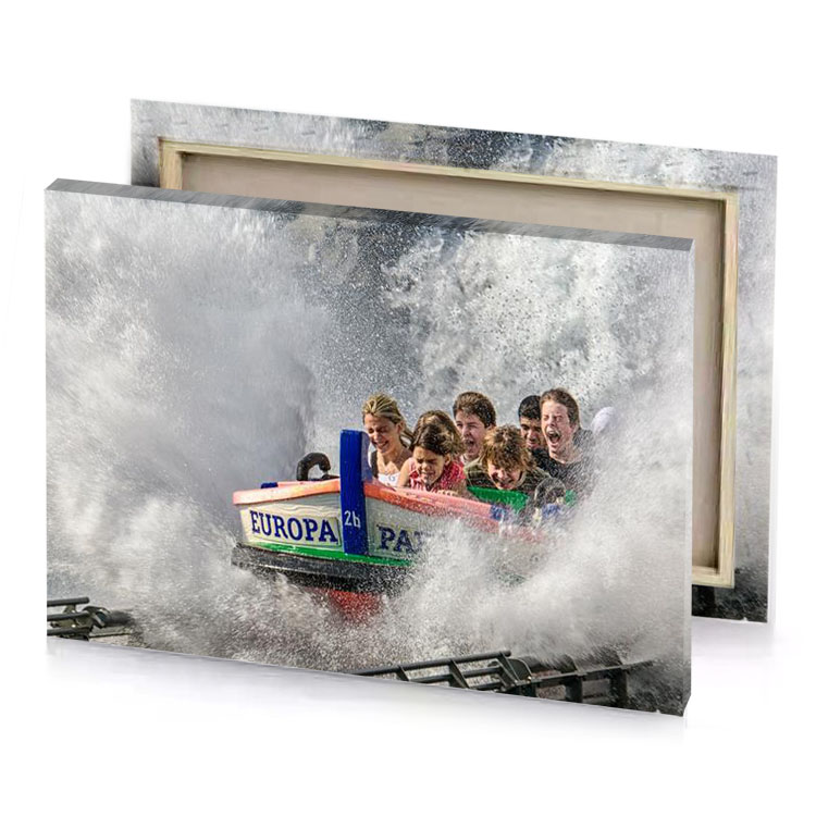 a group of people riding water roller silver canvas