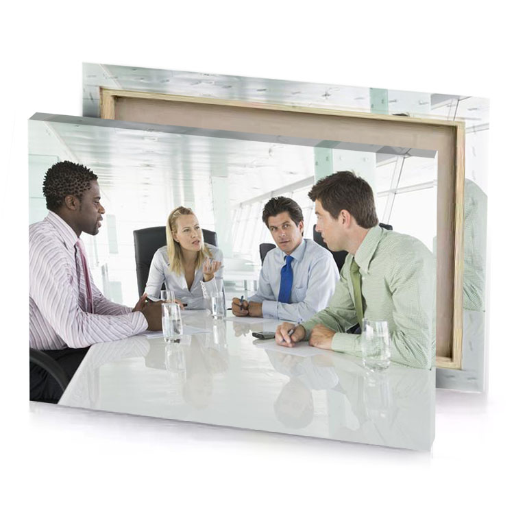 a group of people sitting around table silver canvas