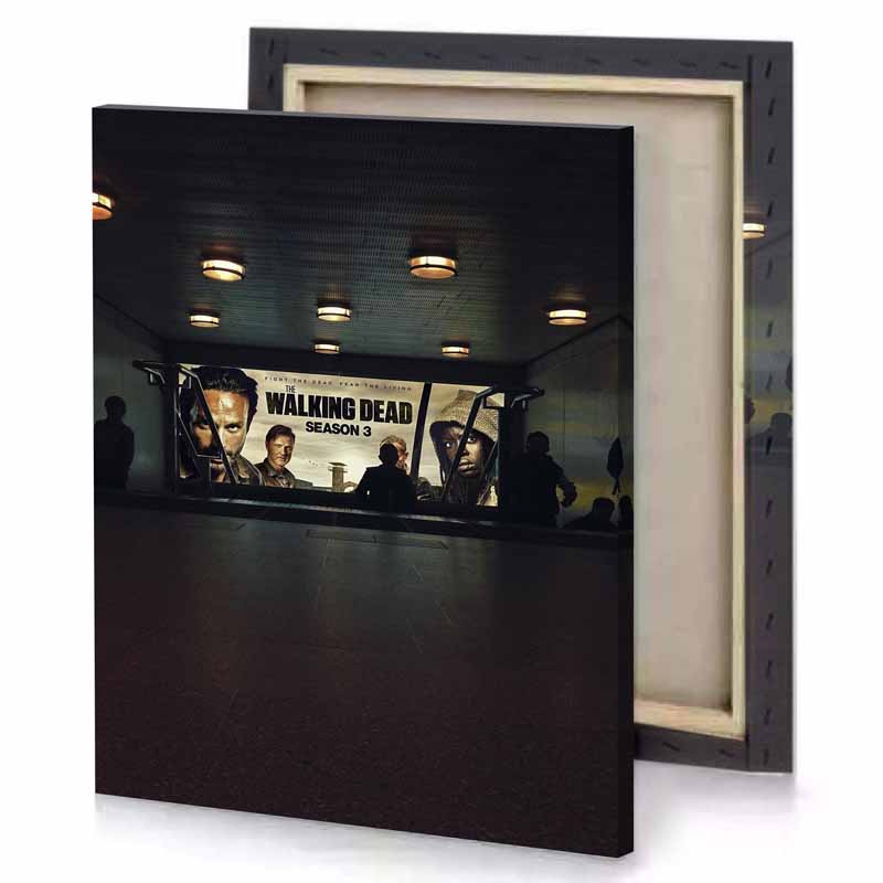 a group of people sitting in subway station silver canvas