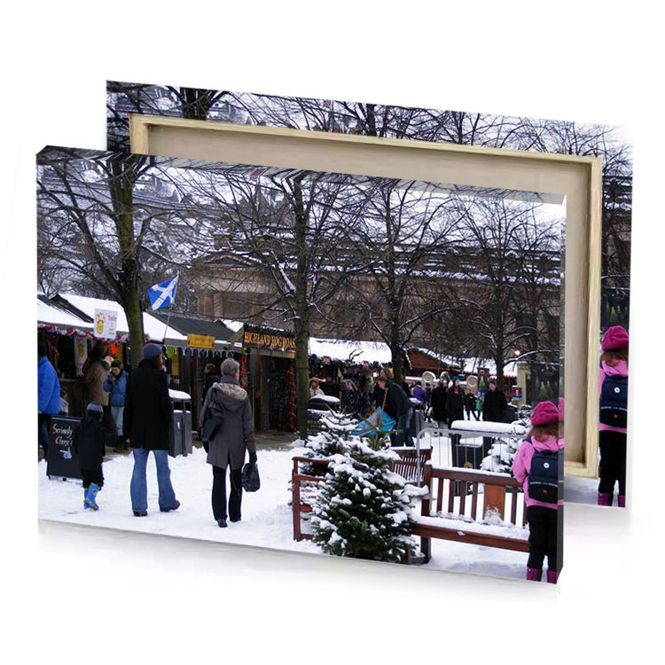 a group of people standing around tree taupe canvas