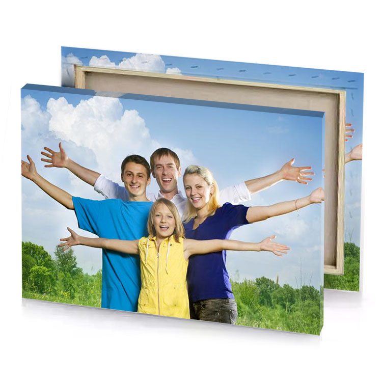 a group of people standing in field light steel blue canvas