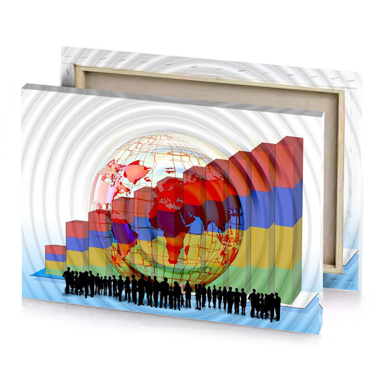 a group of people standing in front globe lust canvas