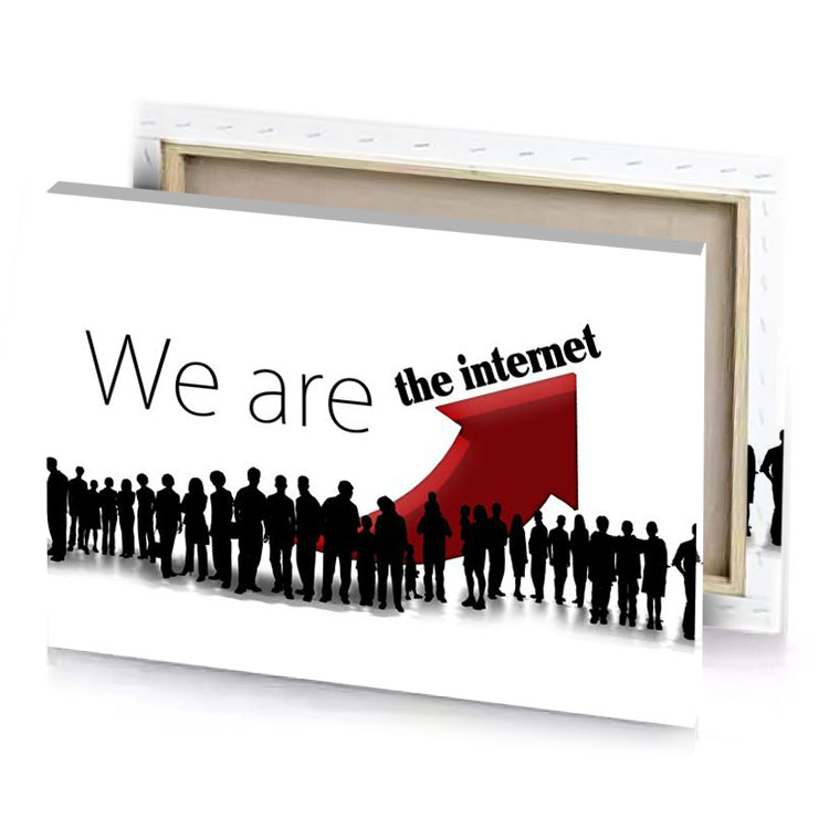a group of people standing in front red arrow maroon canvas
