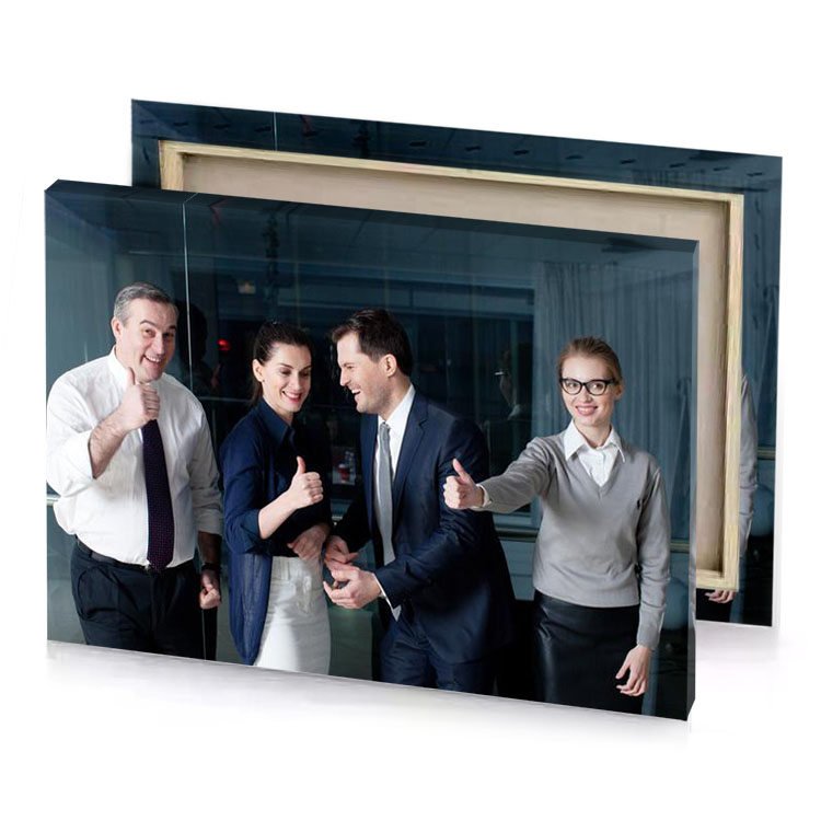 a group of people standing in room charcoal canvas