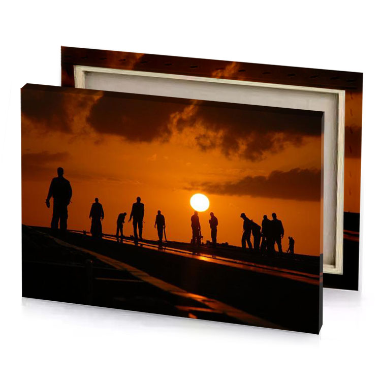 a group of people standing on bridge chocolate canvas