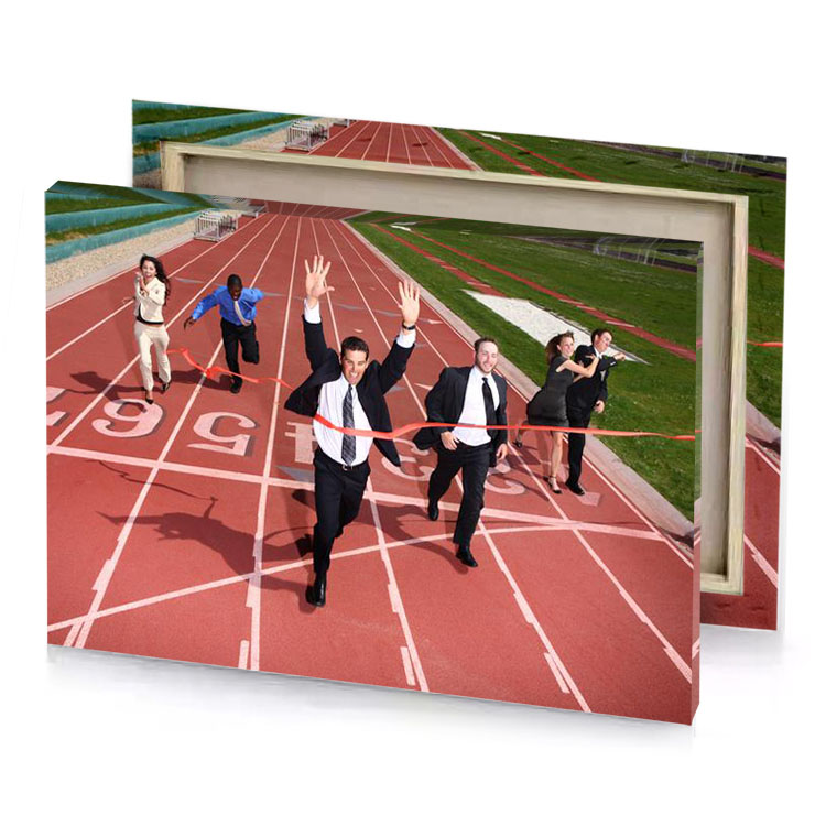 a group of people standing on track indian red canvas
