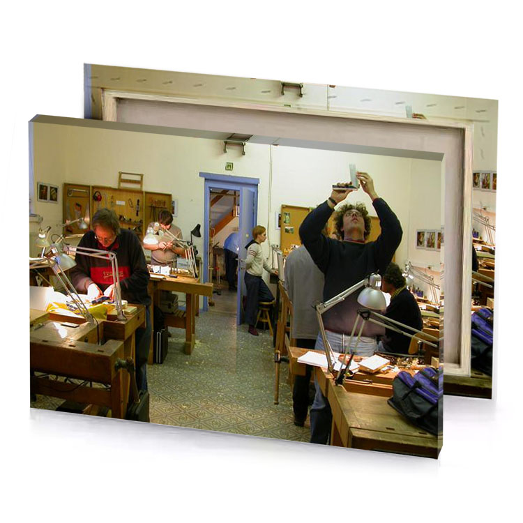 a group of people working in classroom dim gray canvas