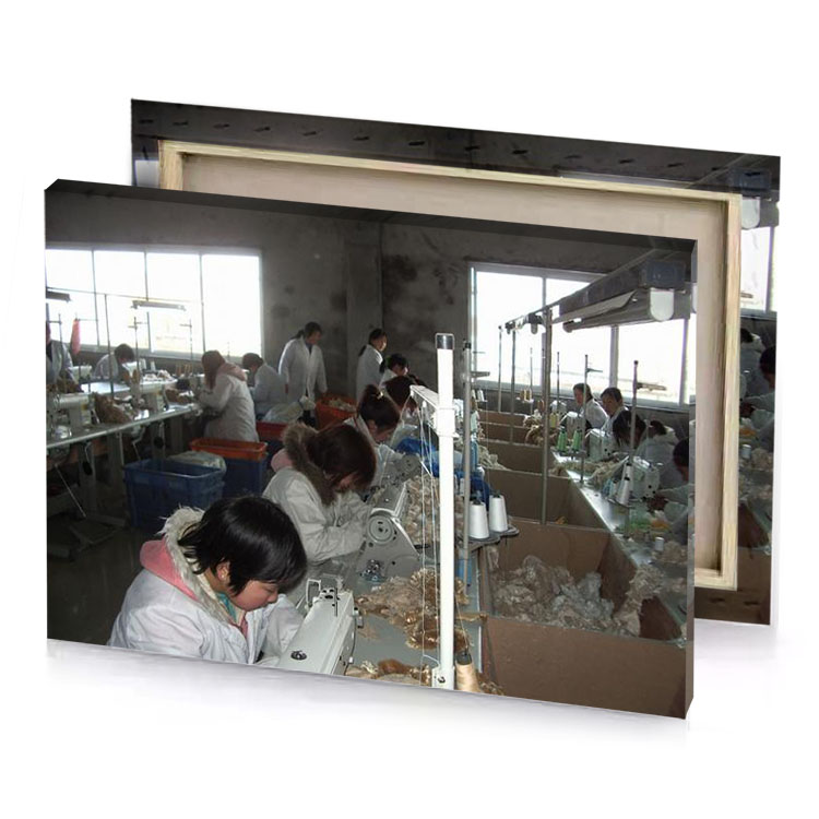 a group of people working in factory camouflage green canvas