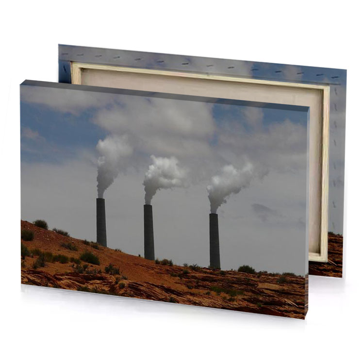a group of smoke stacks rising from rocky hillside mountbatten pink canvas