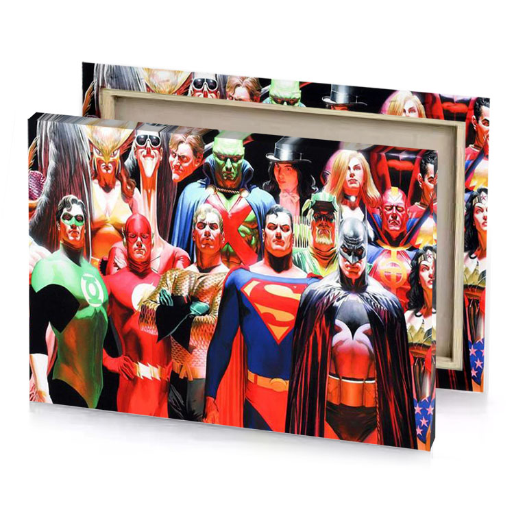 a group of superheros posing for photo lust canvas
