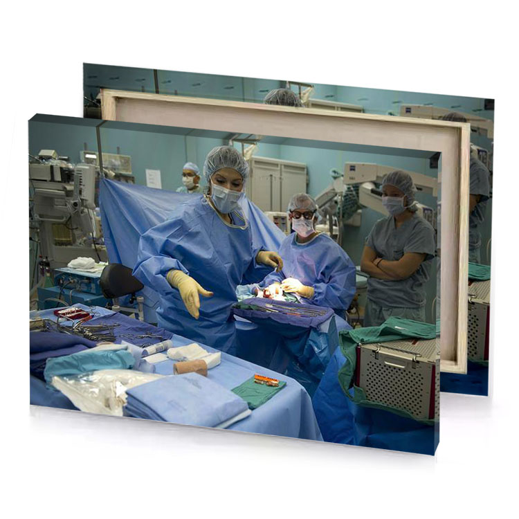 a group of surgeons performing procedure in hospital dark cornflower blue canvas
