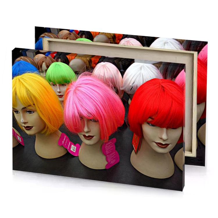 a group of wigs with different colored hair lust canvas