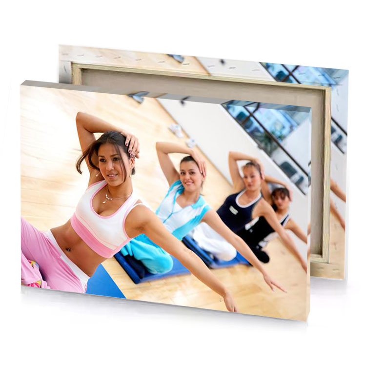 a group of women doing yoga in gym white smoke canvas