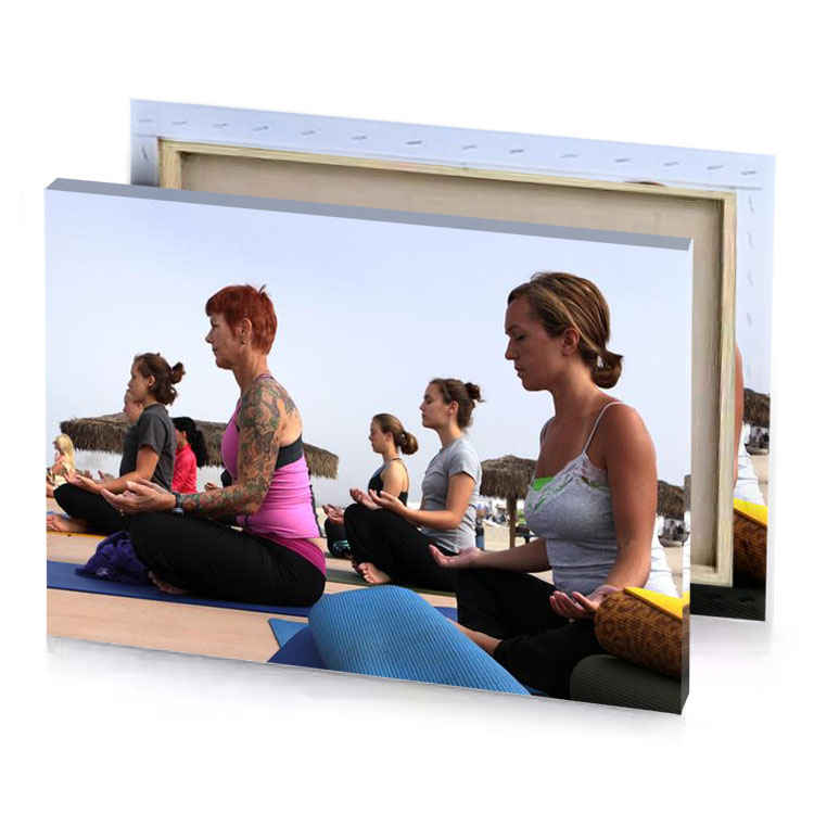 a group of women sitting on yoga mat lavender canvas