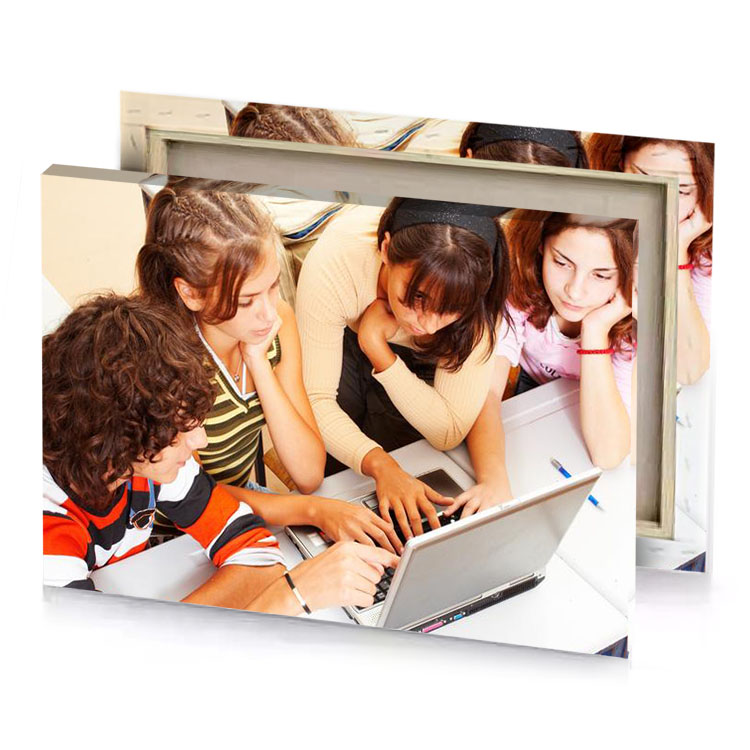 a group of young people sitting around laptop bistre canvas