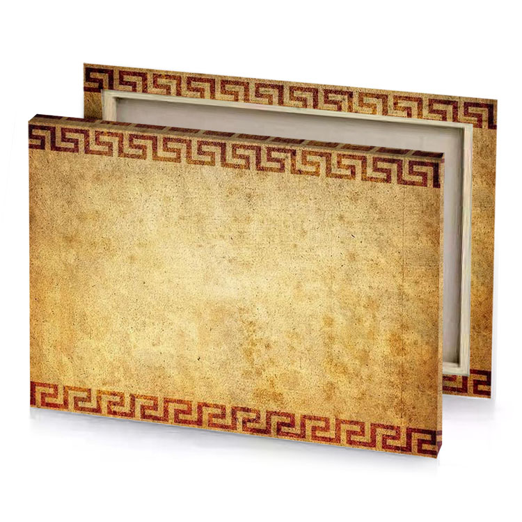 a gry background with border and of red green burlywood canvas