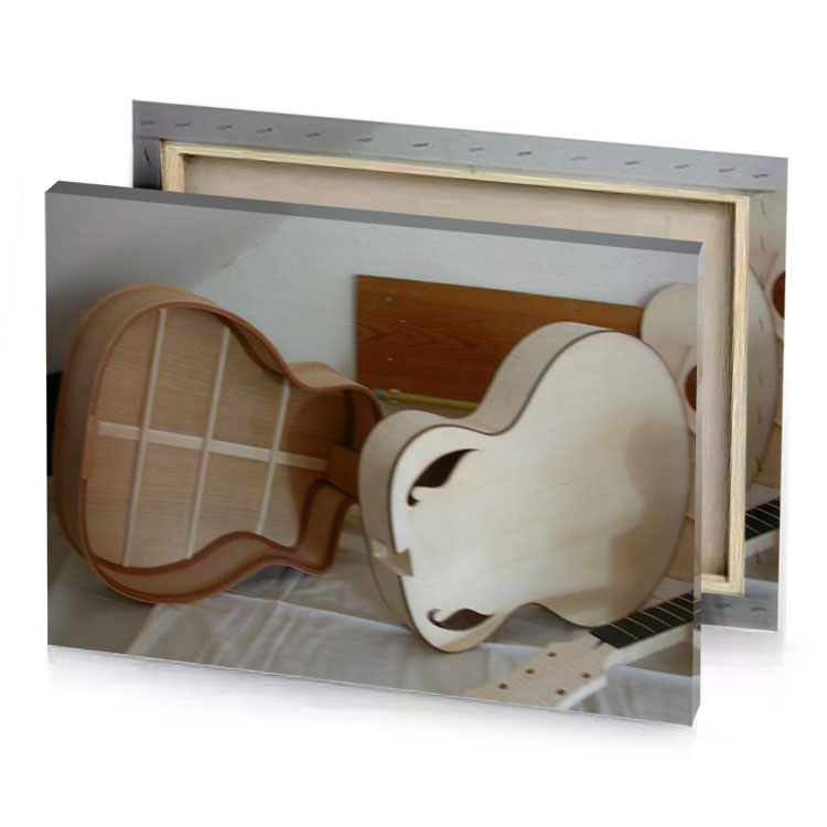 a guitar and case on table bistre canvas