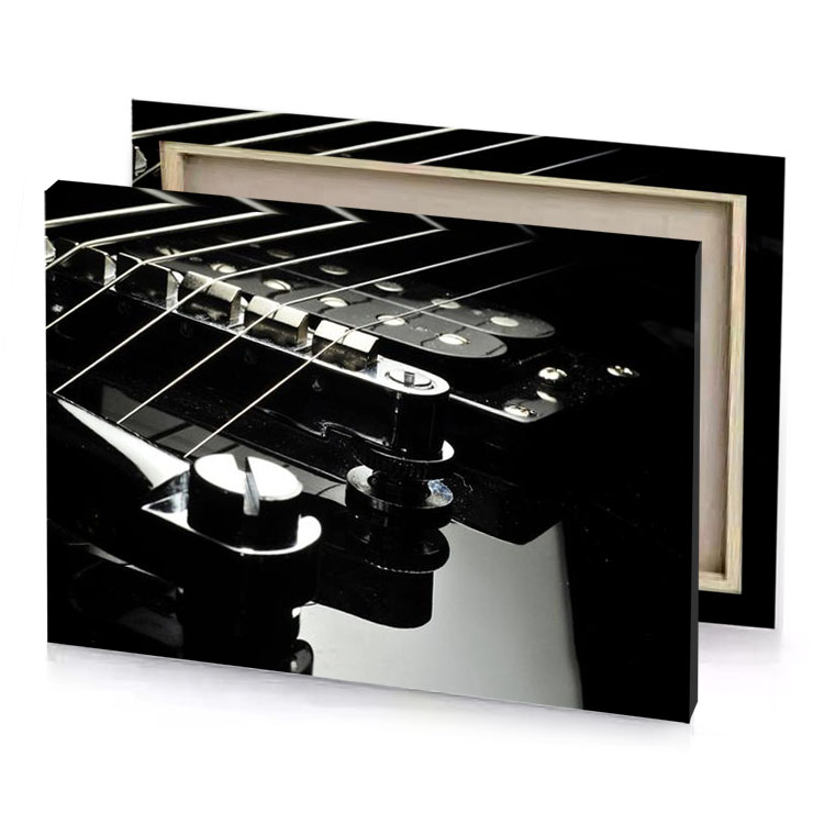 a guitar neck with black frst white smoke canvas