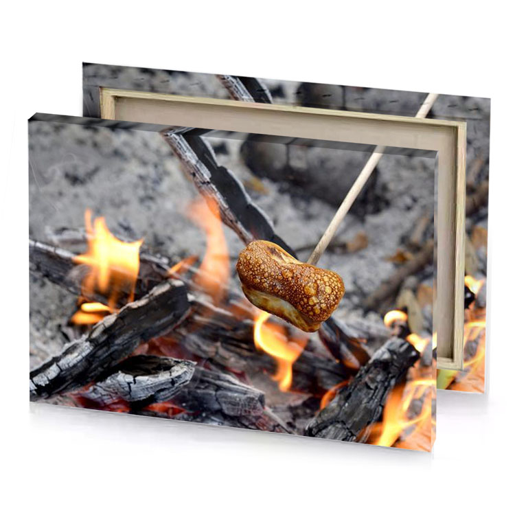 a hamburger on stick over fire sepia canvas