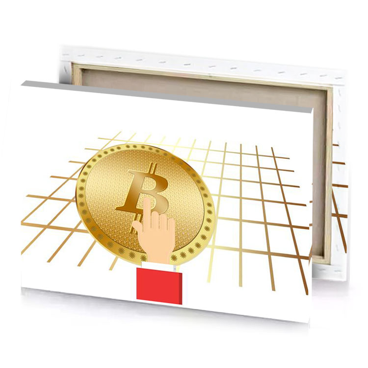a hand holding bit coin burlywood canvas
