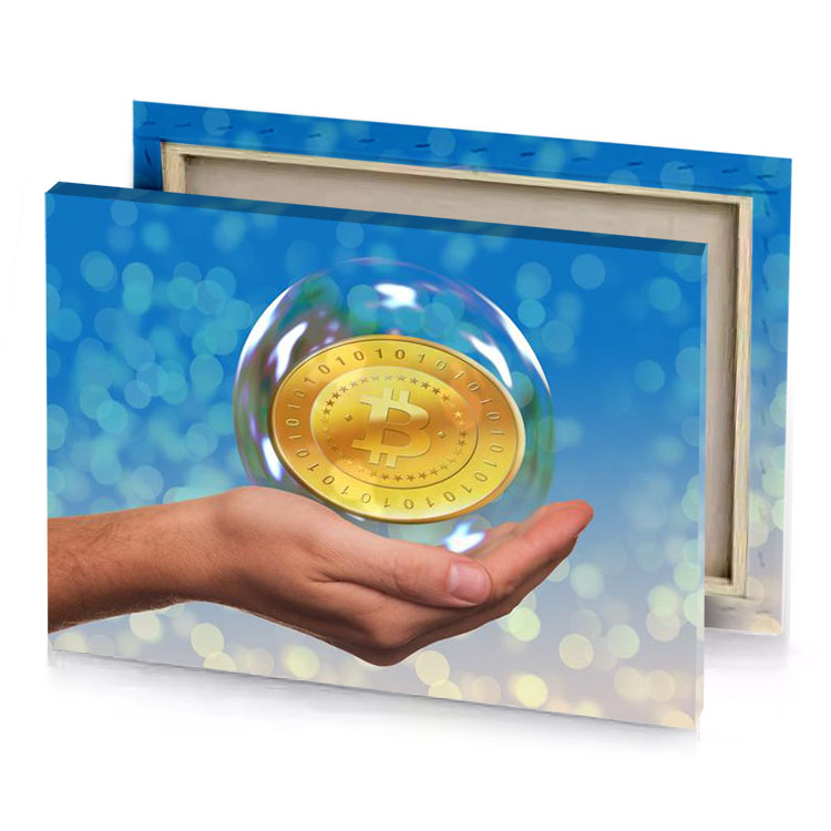 a hand holding coin in front of blue background steel canvas