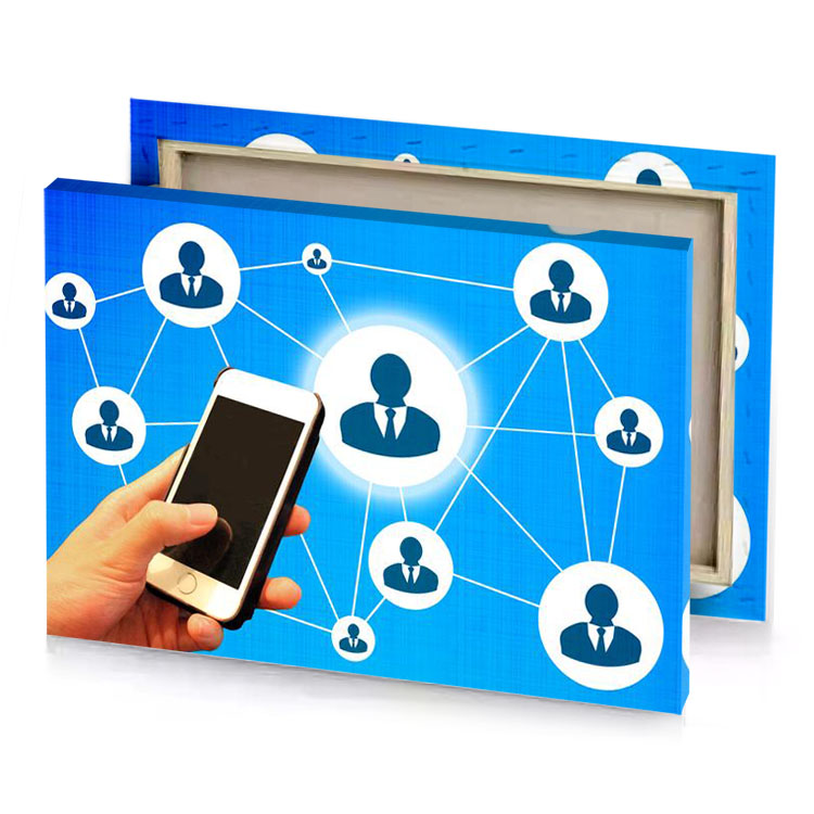 a hand holding smart phone with social icons on it blue jeans canvas